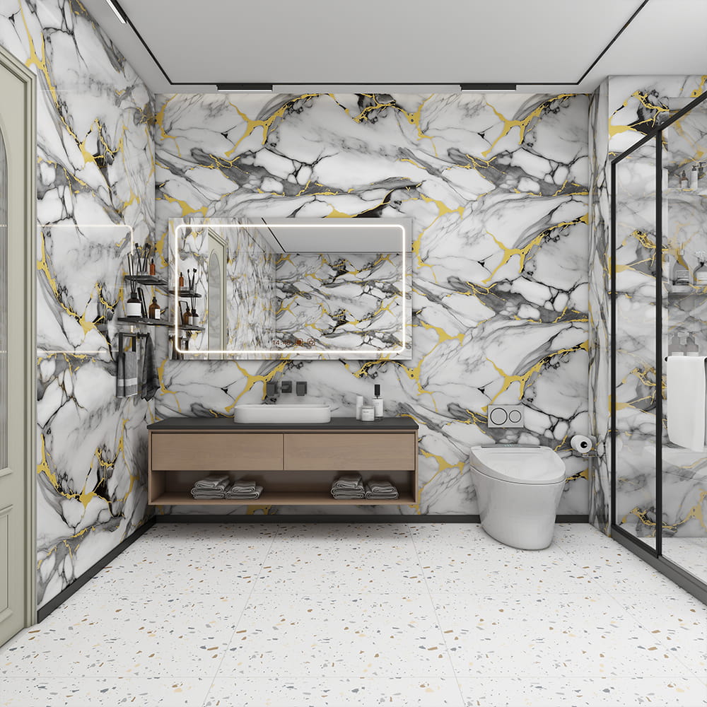 Moderne højglans marmor tapetrulle PVC selvklæbende vandtæt interiør boligindretning marmorark-klistermærke