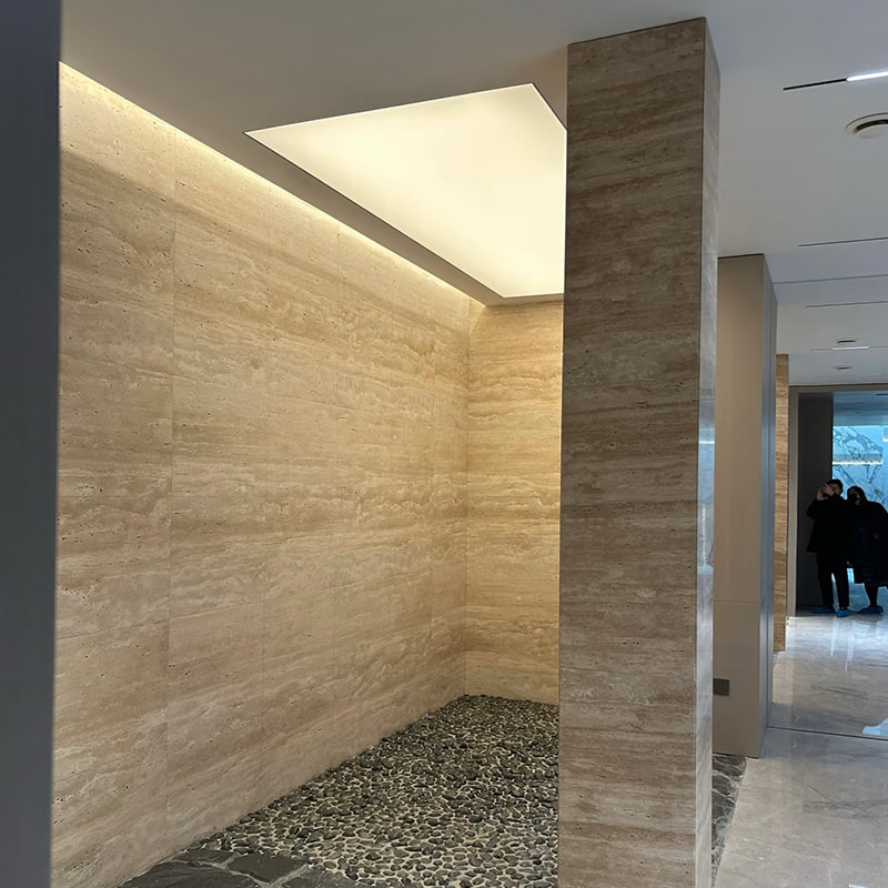 Brandsikker flisefiner imiteret interiør Bøjelig blød vægbeklædning Travertin Kunstig Fleksibel blød stenvægpaneler